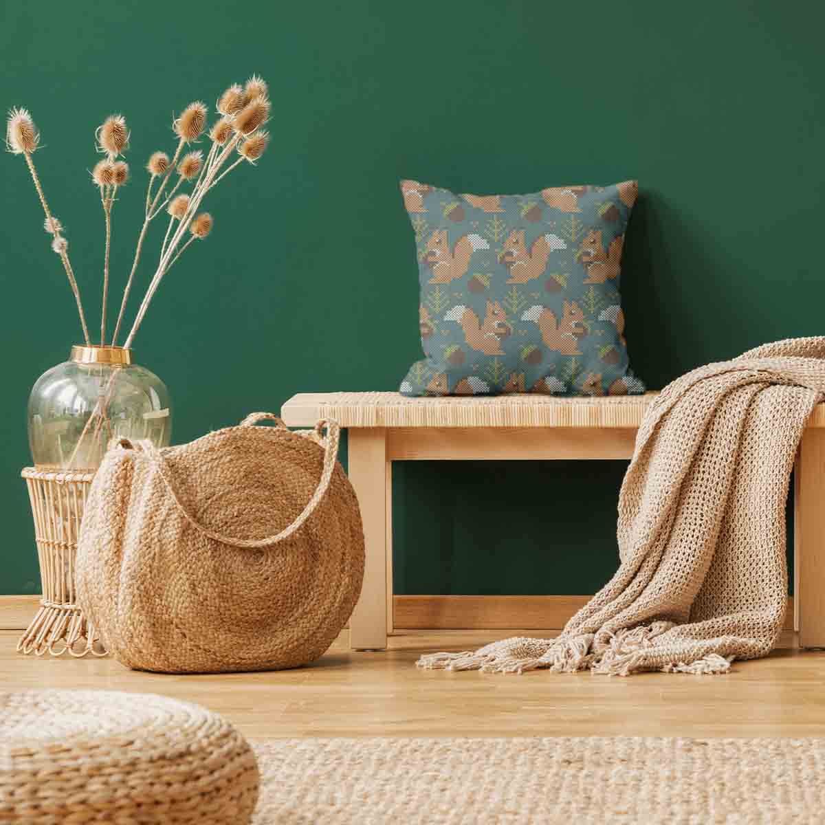 Coussin de santé vert avec écureuil