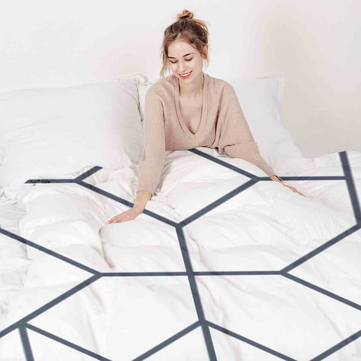 Couverture thérapeutique originale - Housse en coton blanche avec motif noir