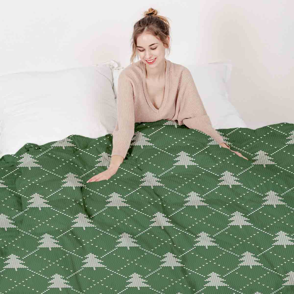 Therapy blankets bedding set green with fir trees