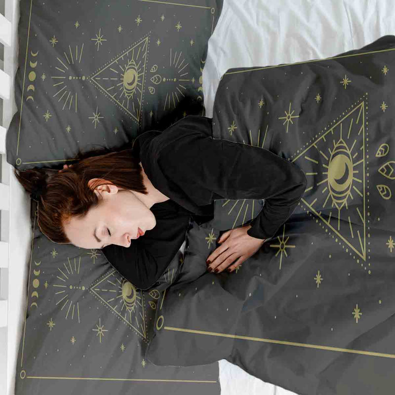 Therapy blanket bedding set, black, sun and cosmos.