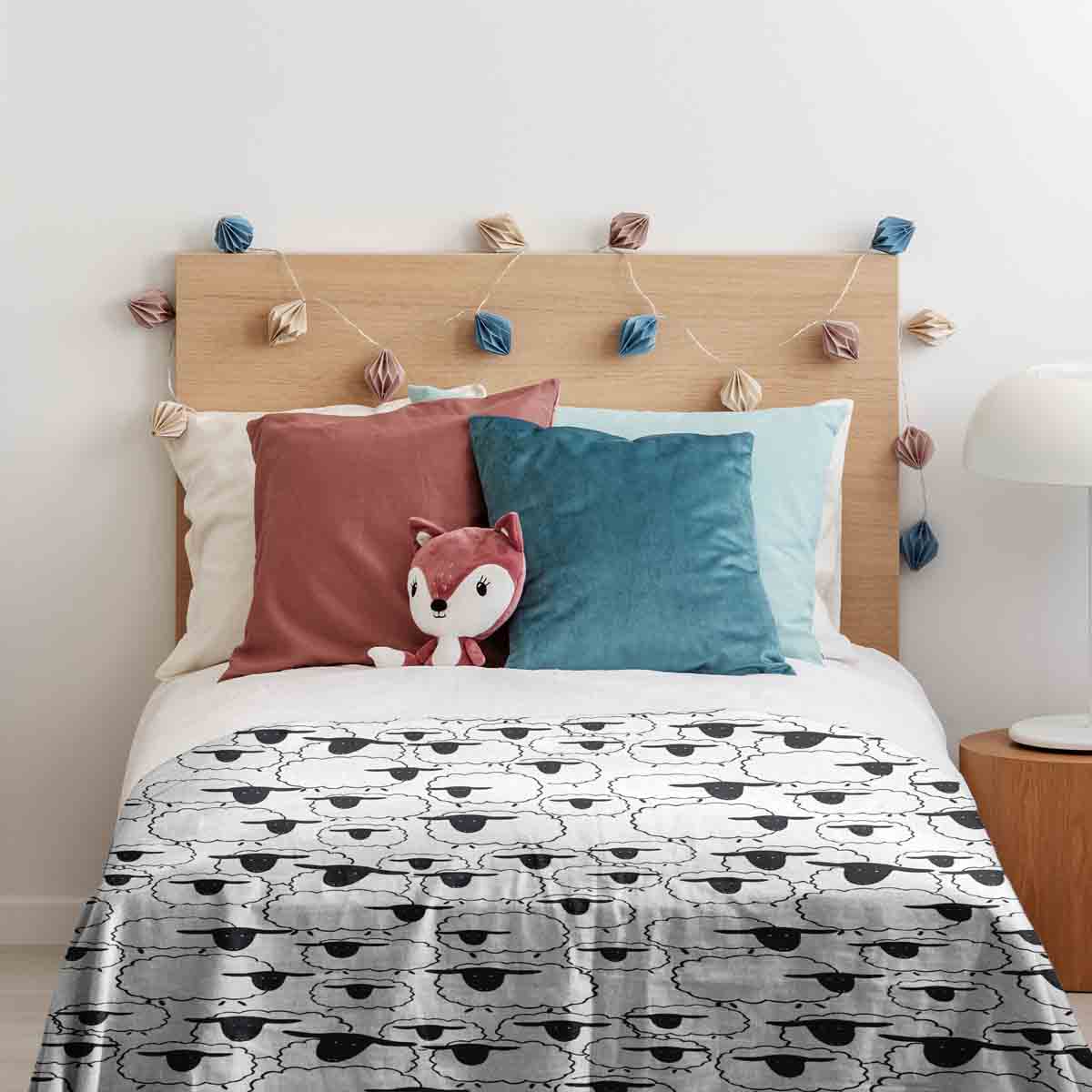 Couverture thérapeutique originale - Housse en coton blanc avec moutons