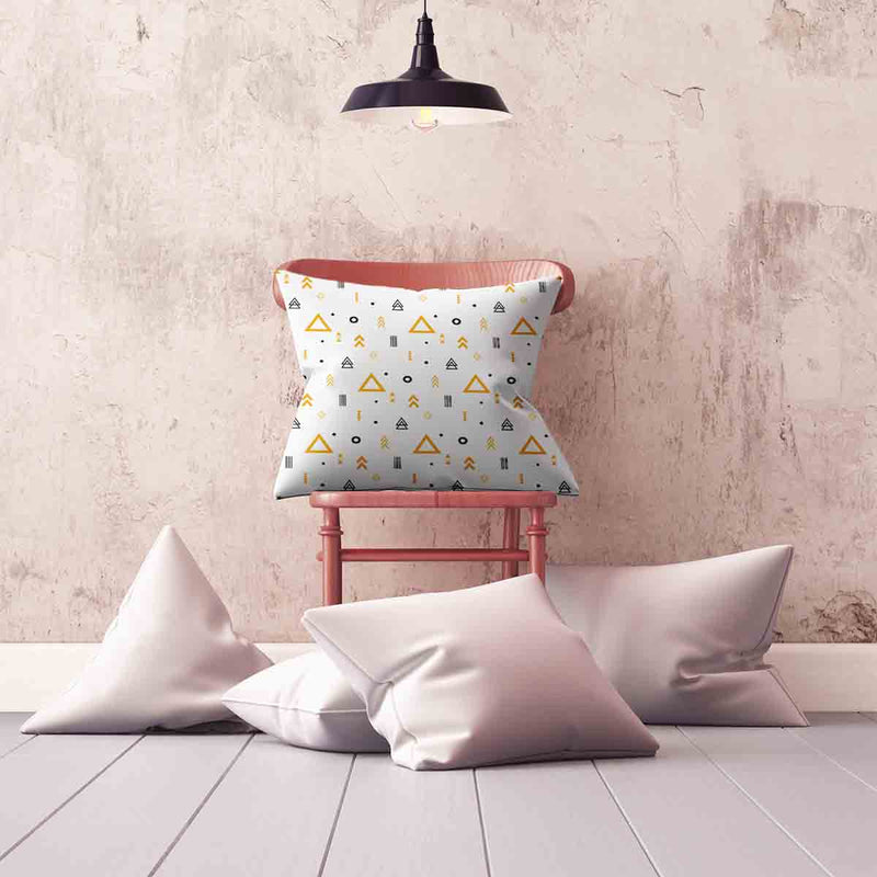 Health pillow, white with yellow triangles.