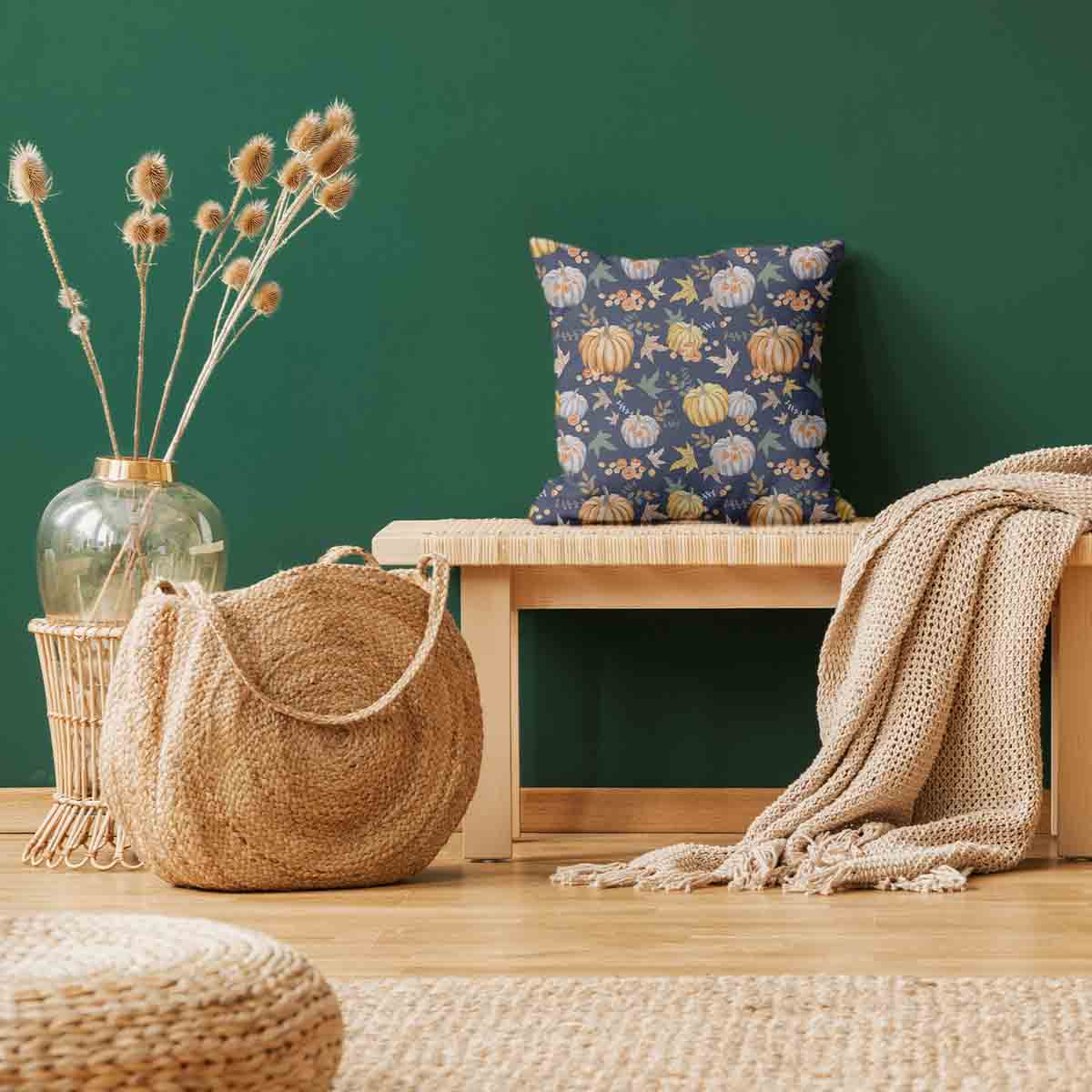 Coussin de santé bleu avec des citrouilles