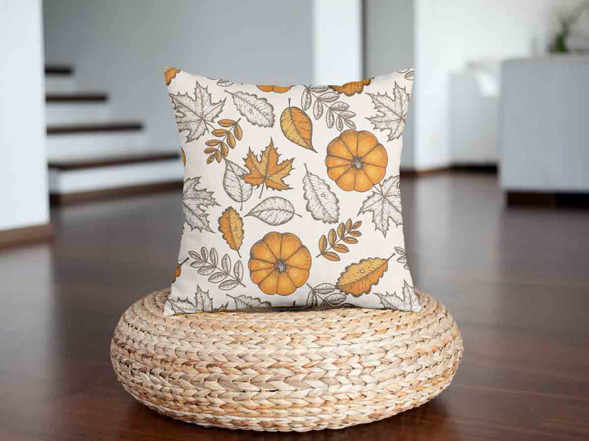 Coussin de santé blanc avec feuille et citrouille