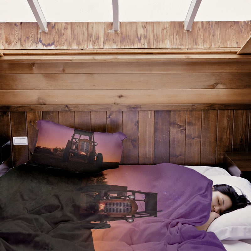 Therapy blanket and bedding set, purple with tractor.