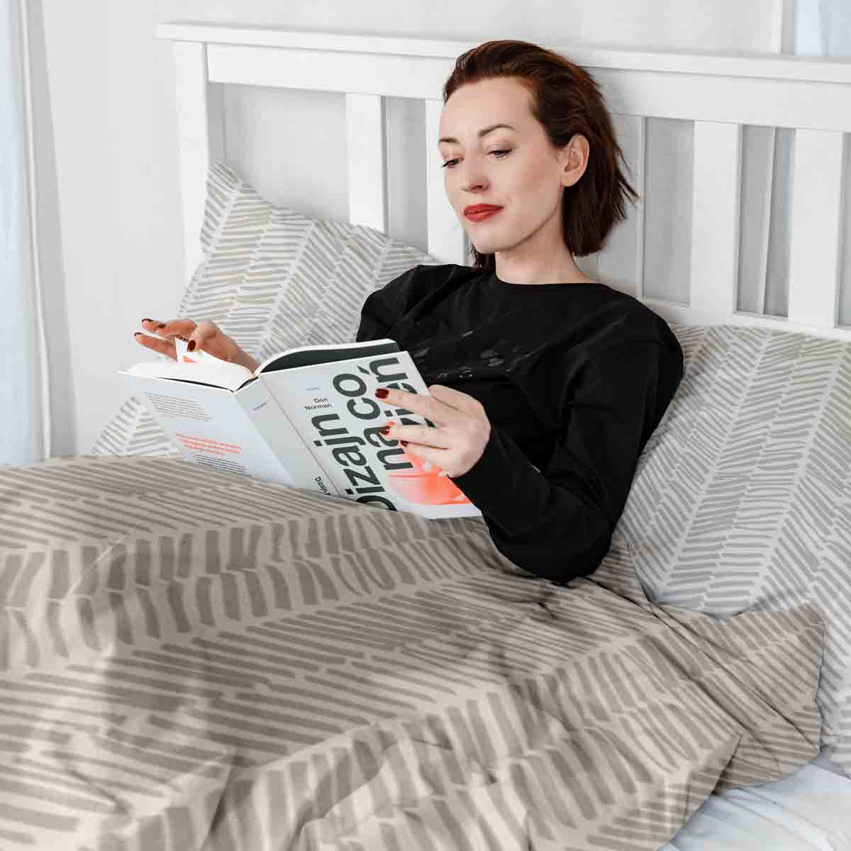 Therapy blankets bedding set beige with stripes