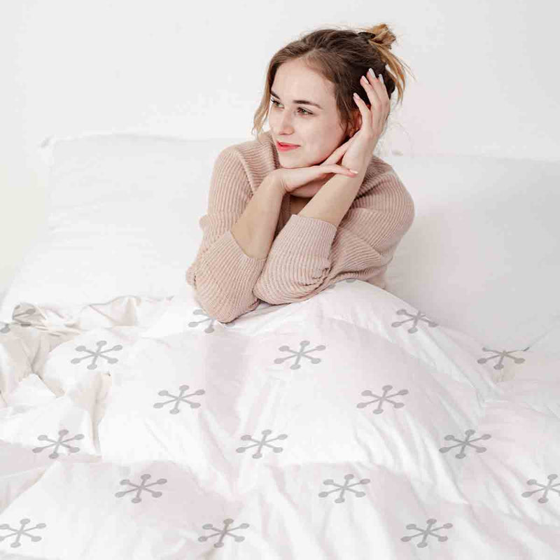 Original therapy blanket - cotton cover white with gray snowflakes