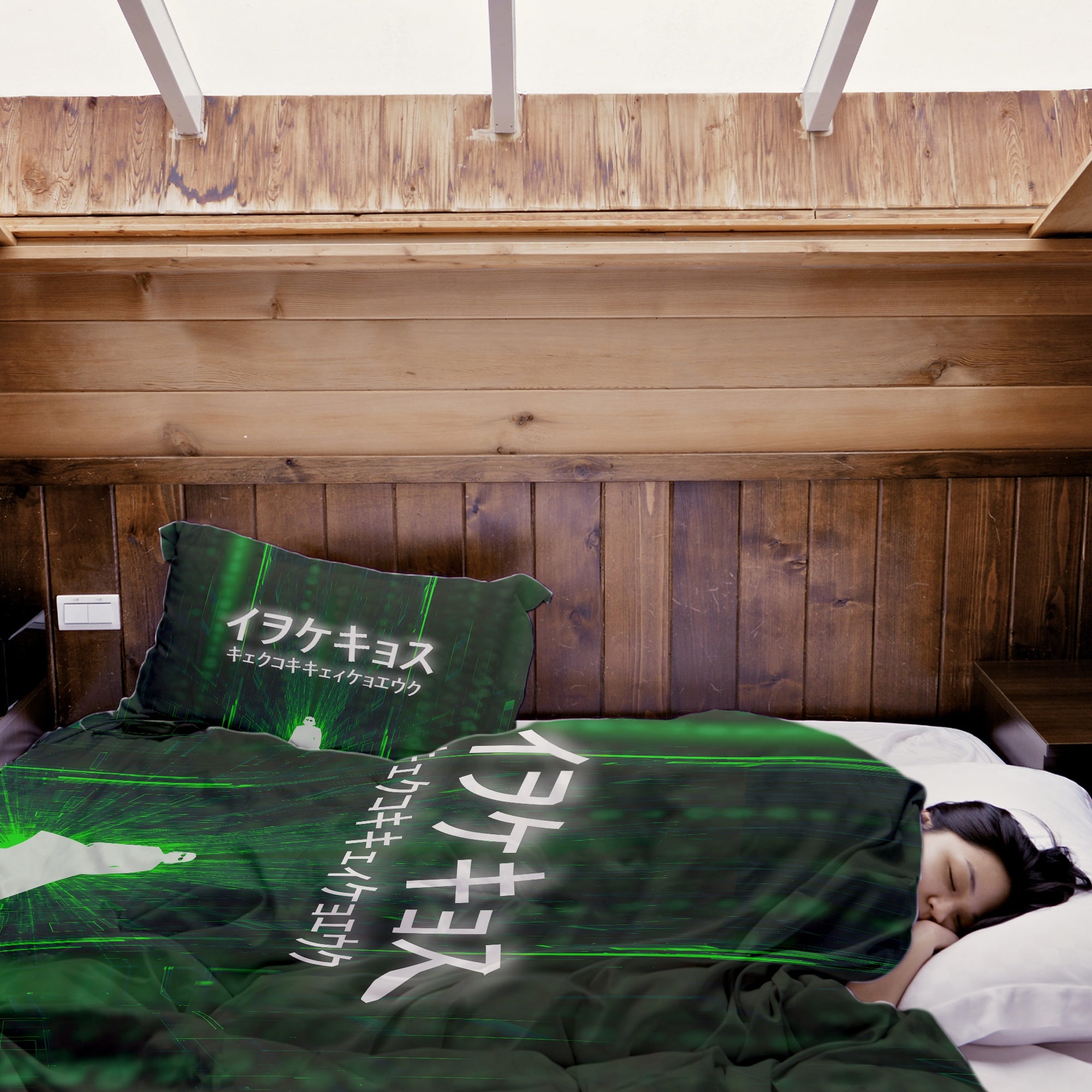 Couverture thérapeutique originale - Housse en coton verte avec caractères écrits