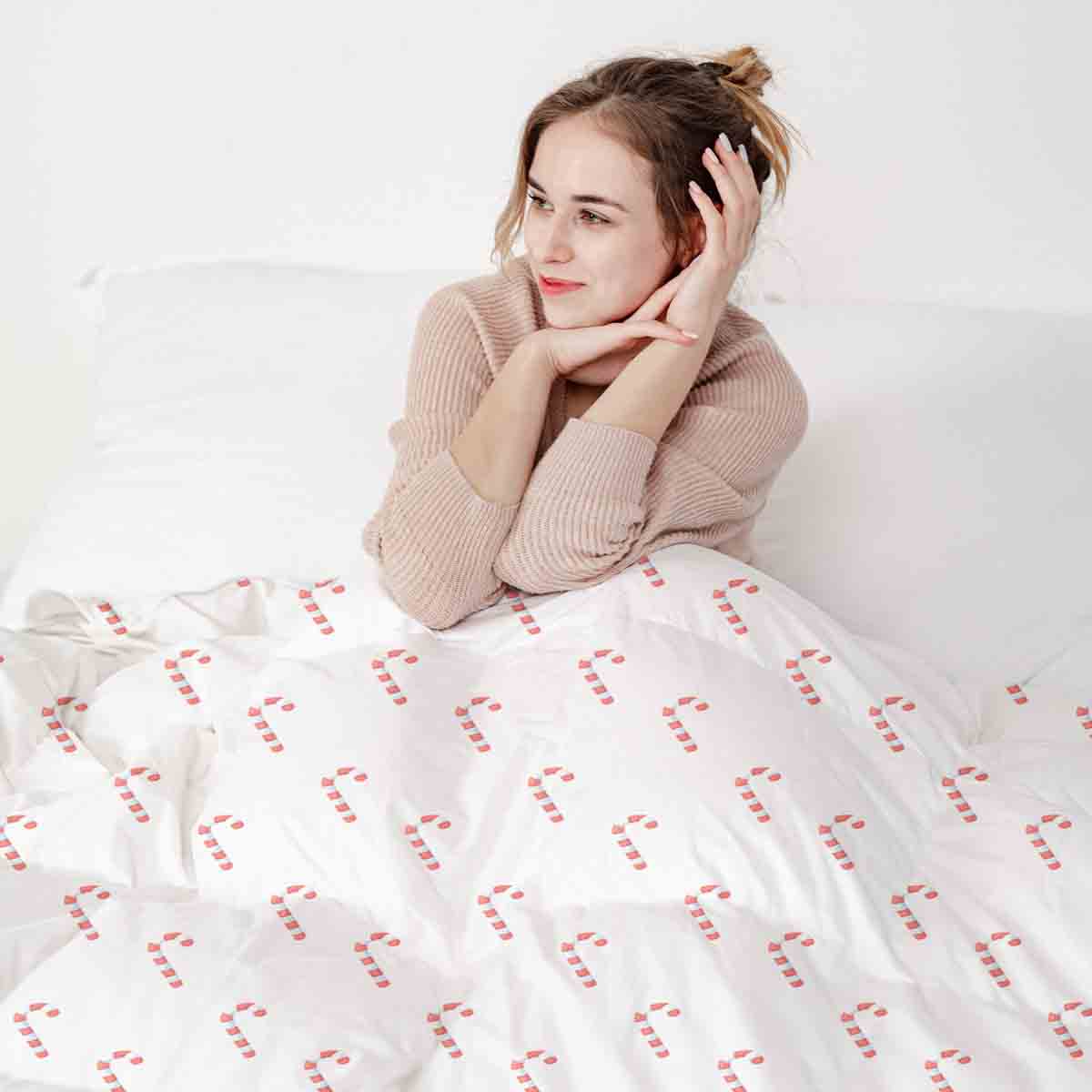 Ensemble de linge de lit couverture thérapeutique blanc avec cannes de sucre