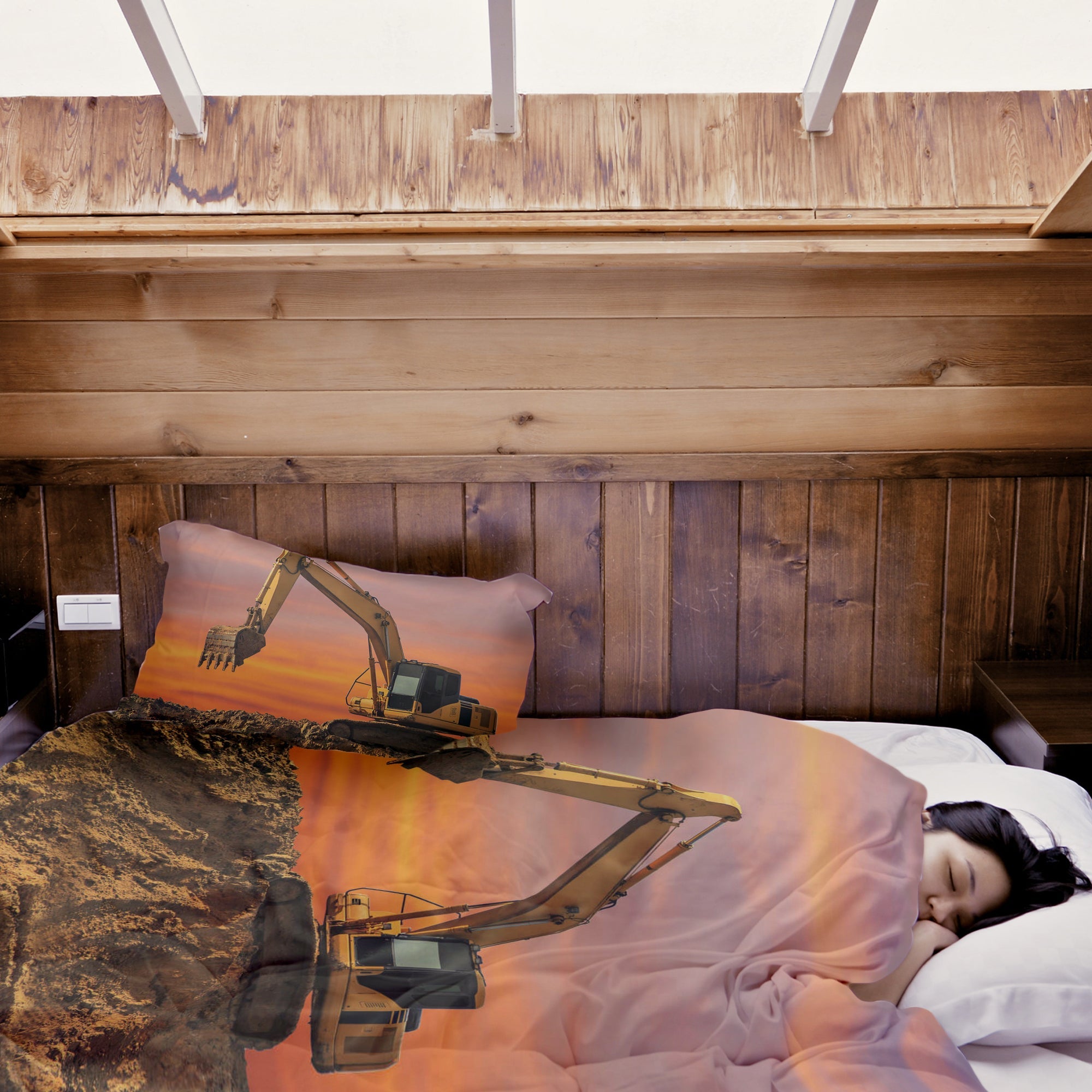 Original therapy blanket - cotton cover tractor at sunrise