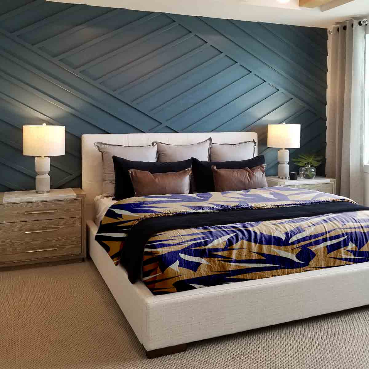 Ensemble de literie avec couverture thérapeutique marron avec feuilles bleues