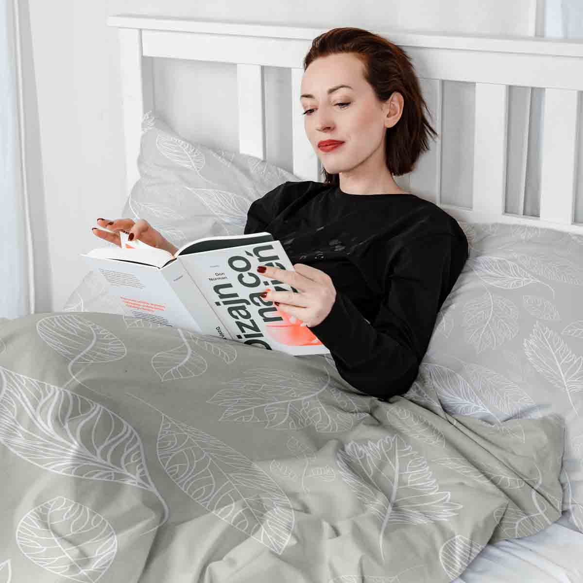 Therapy blankets bedding set beige with light leaves