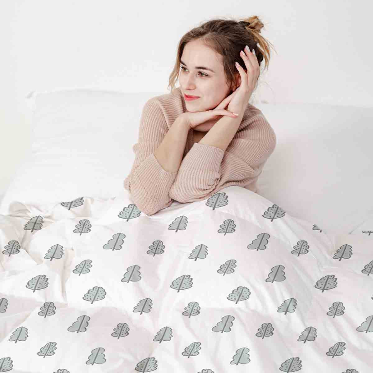 Original therapy blanket - cotton cover white with little trees