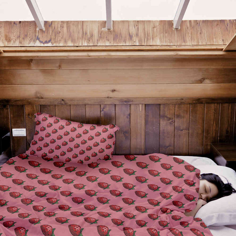 Therapy blanket and bedding set, pink with strawberries.