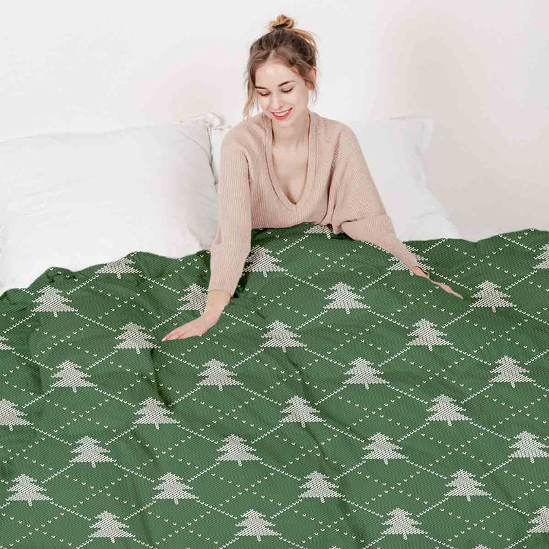 Original therapy blanket - cotton cover green with fir trees