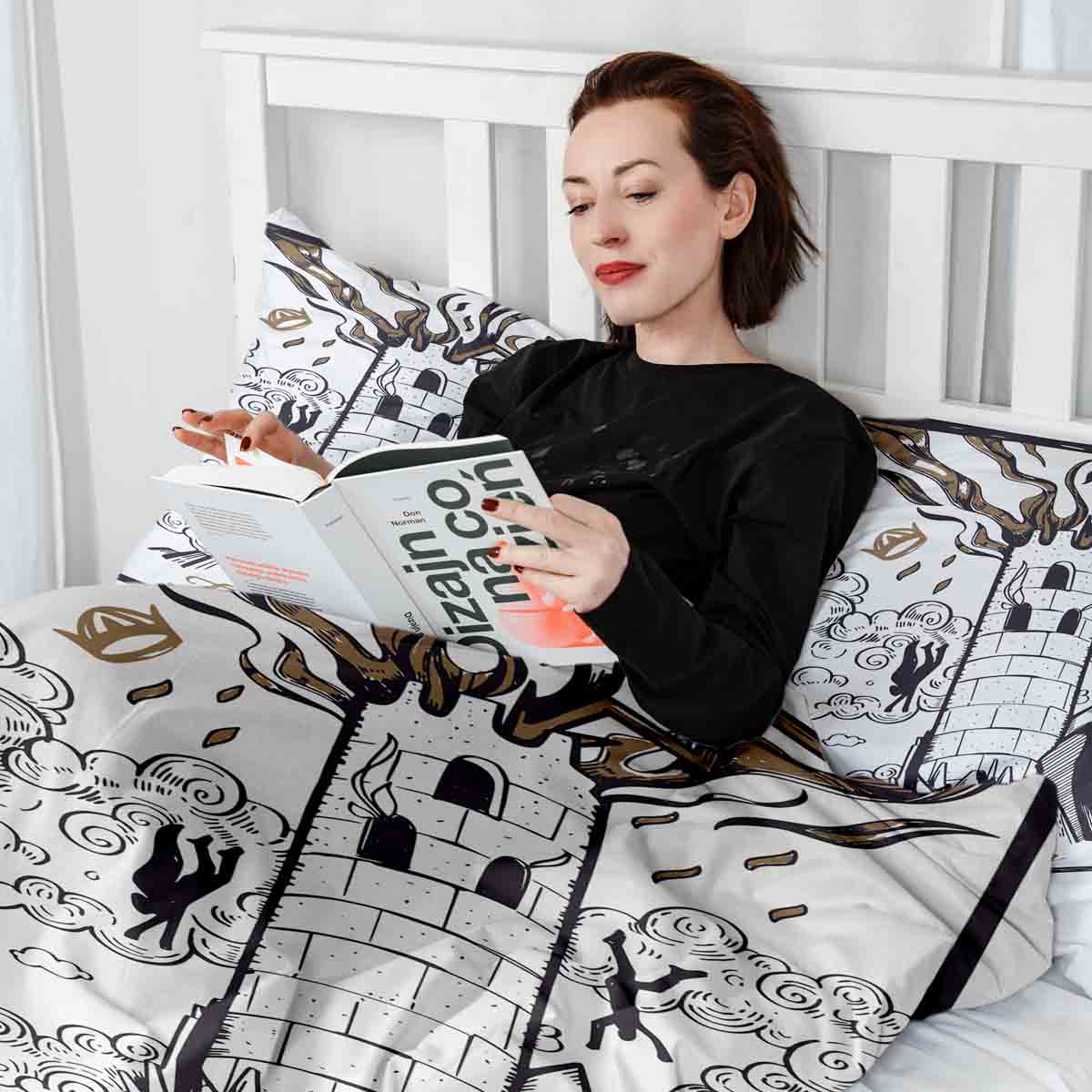 Ensemble de literie avec couverture thérapeutique blanc avec tour