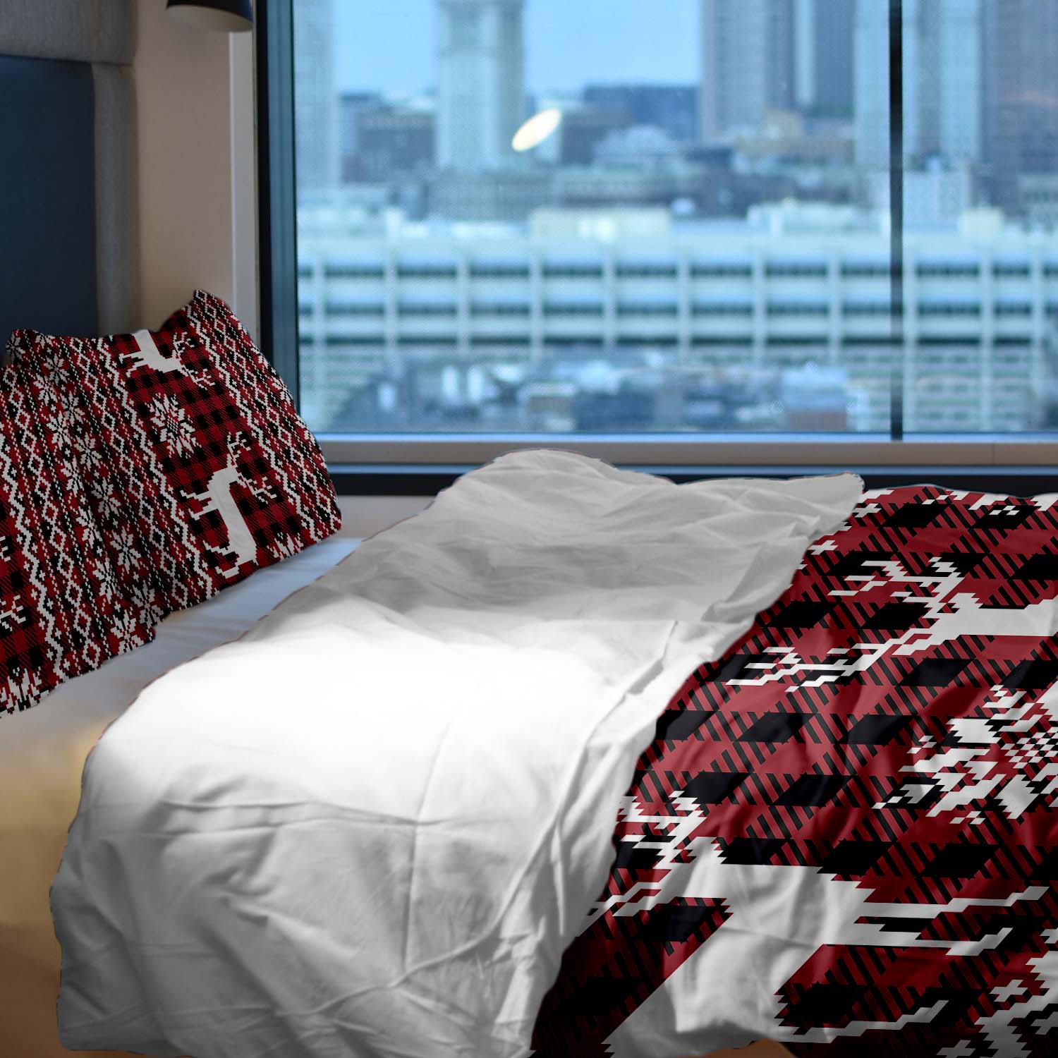 Therapy blankets bedding set checkered with reindeer