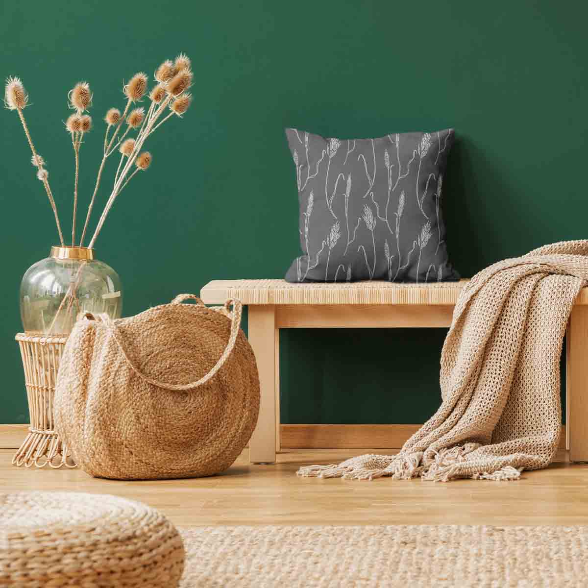 Coussin de santé gris foncé avec branches blanches