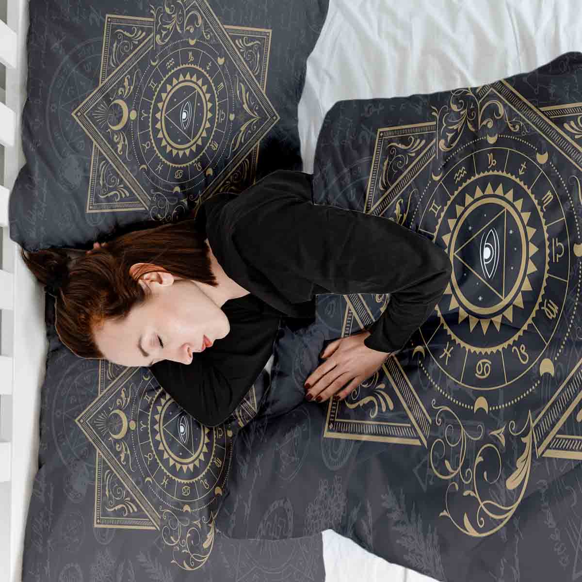 Ensemble de literie avec couverture thérapeutique Noir Mystique Mandala