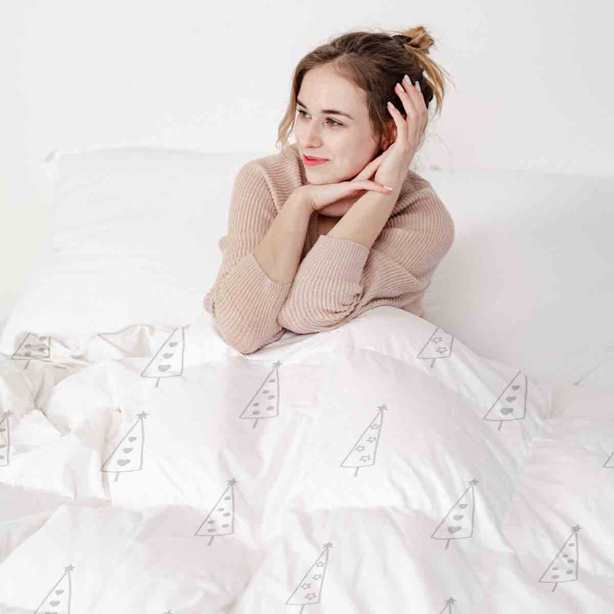 Therapy blankets bedding set white with gray fir trees