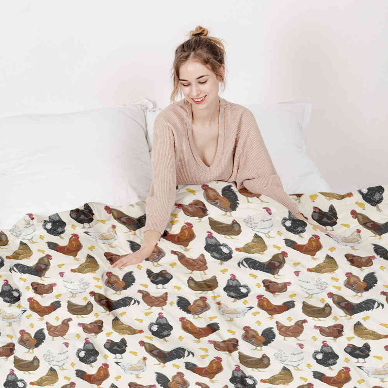 Original therapy blanket - cotton cover white with many chickens