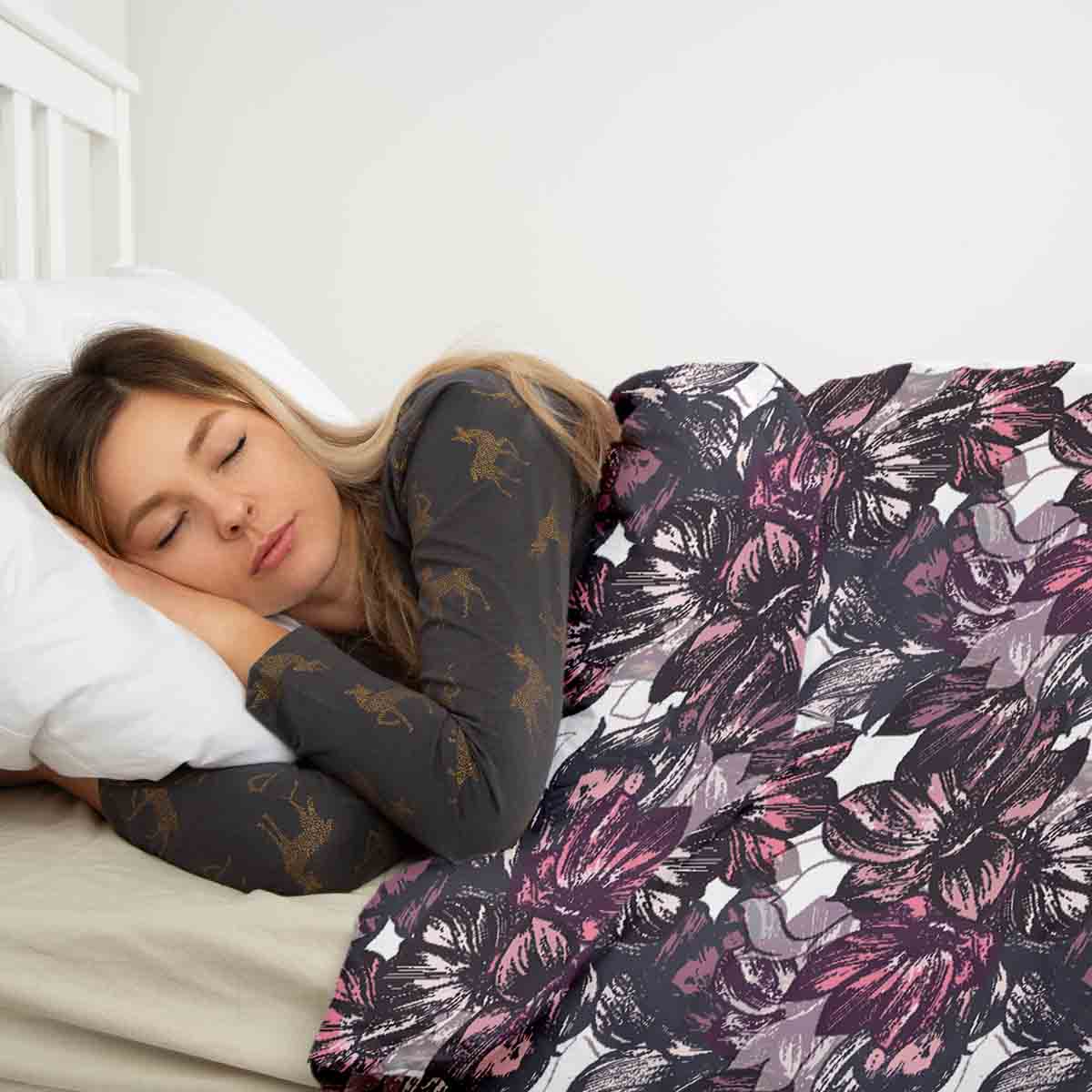 Couverture thérapeutique originale - Housse en coton avec mer de fleurs violettes