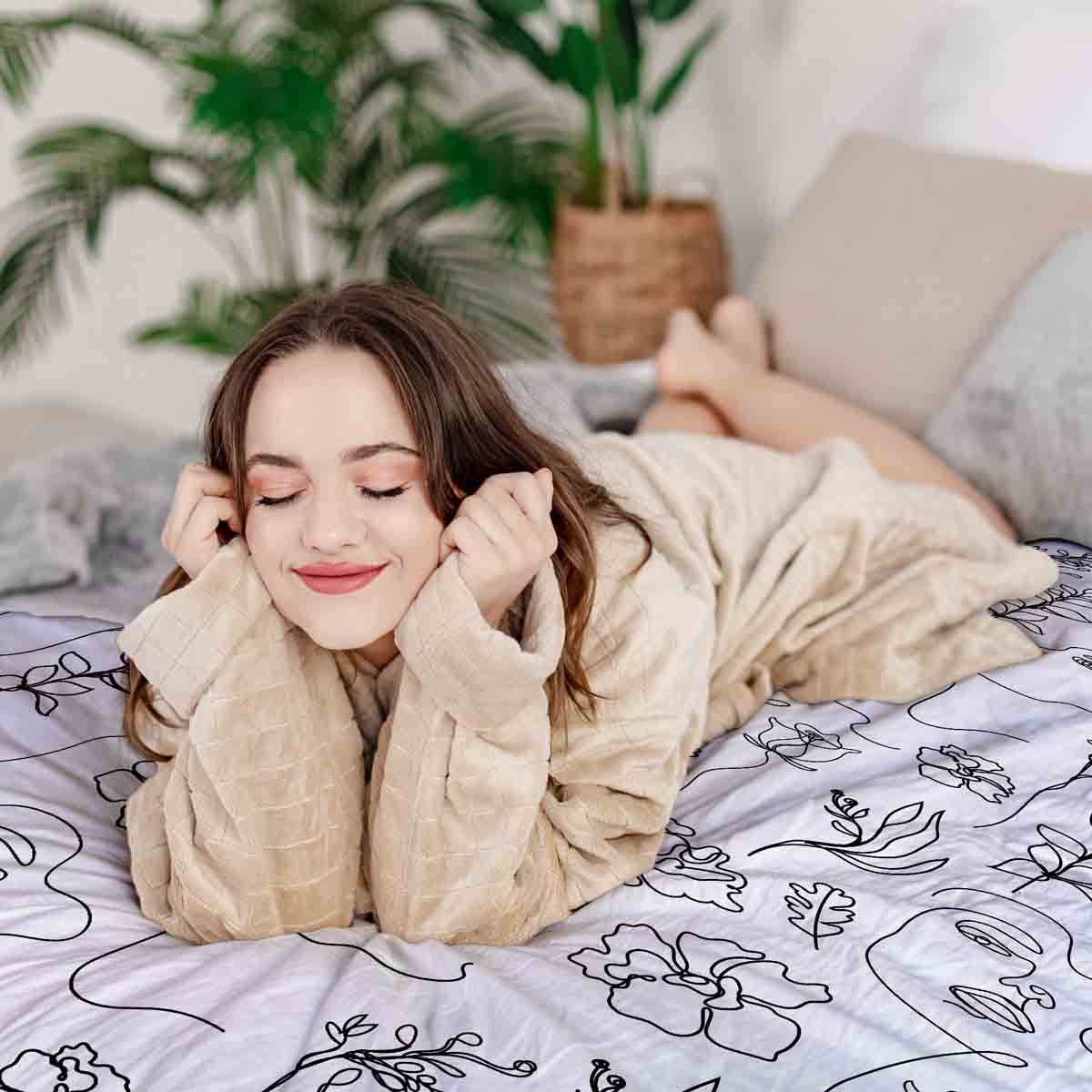 Couverture thérapeutique originale - Housse en coton fleurs bohèmes