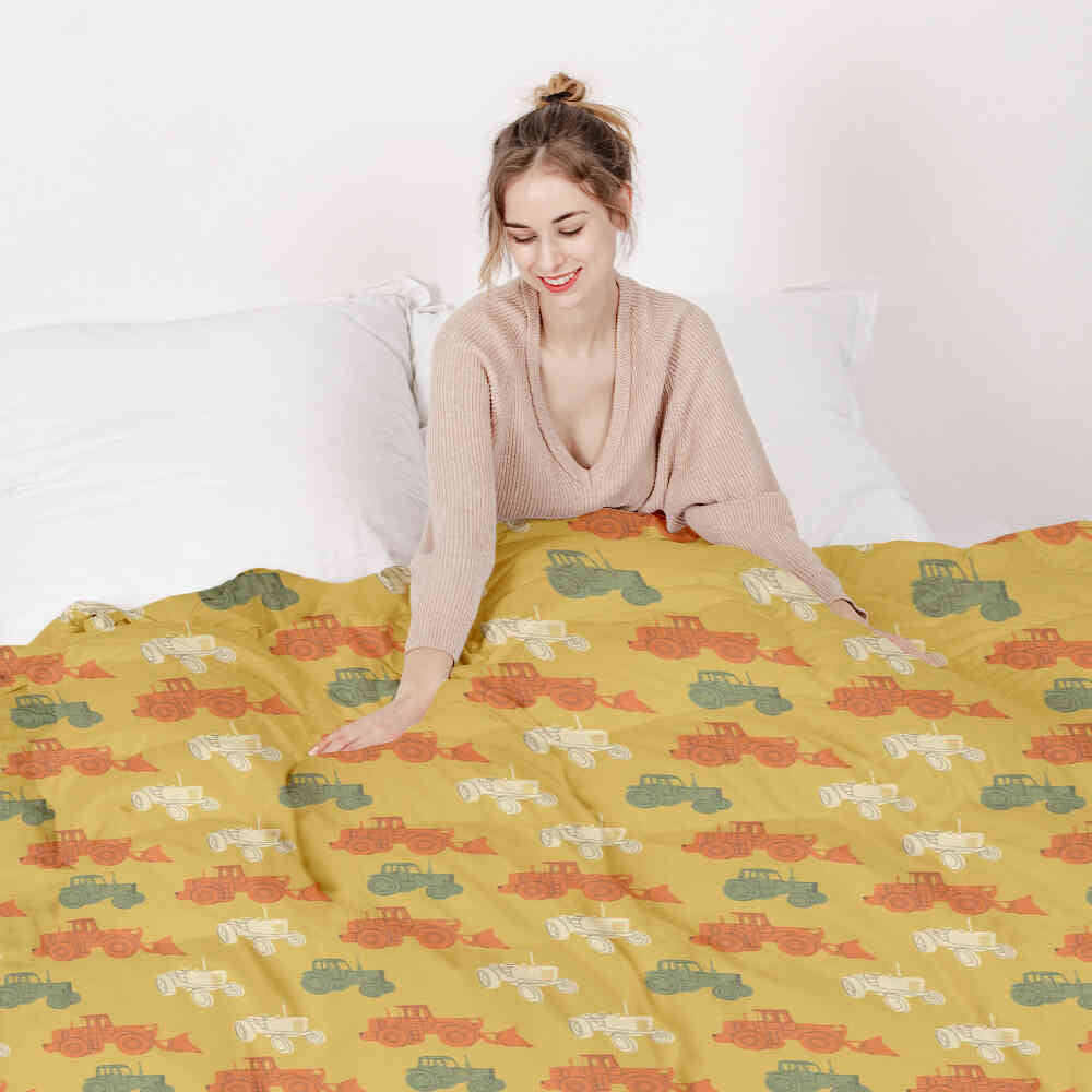 Original therapy blanket - cotton cover orange with tractors