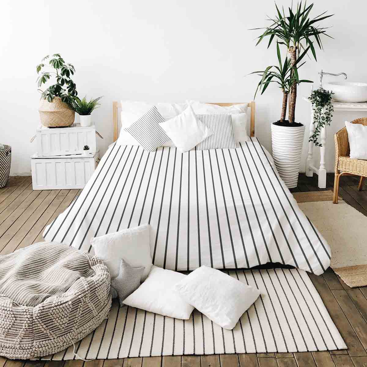 Couette de thérapie Ensemble de literie blanc avec rayures noires