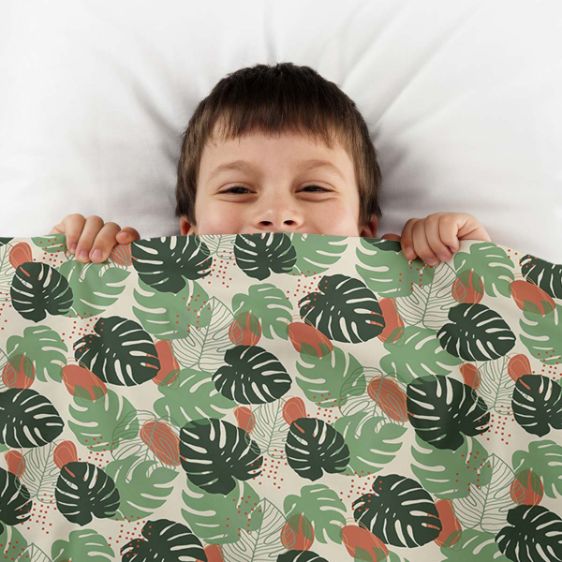 Couverture thérapeutique originale - Housse en coton Monstera claire