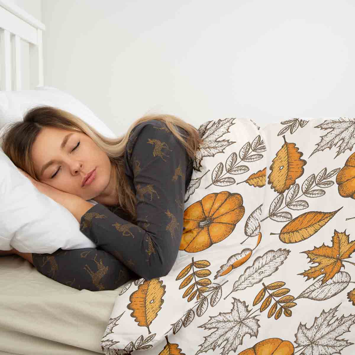 Therapy blankets bedding set white with leaf and pumpkin