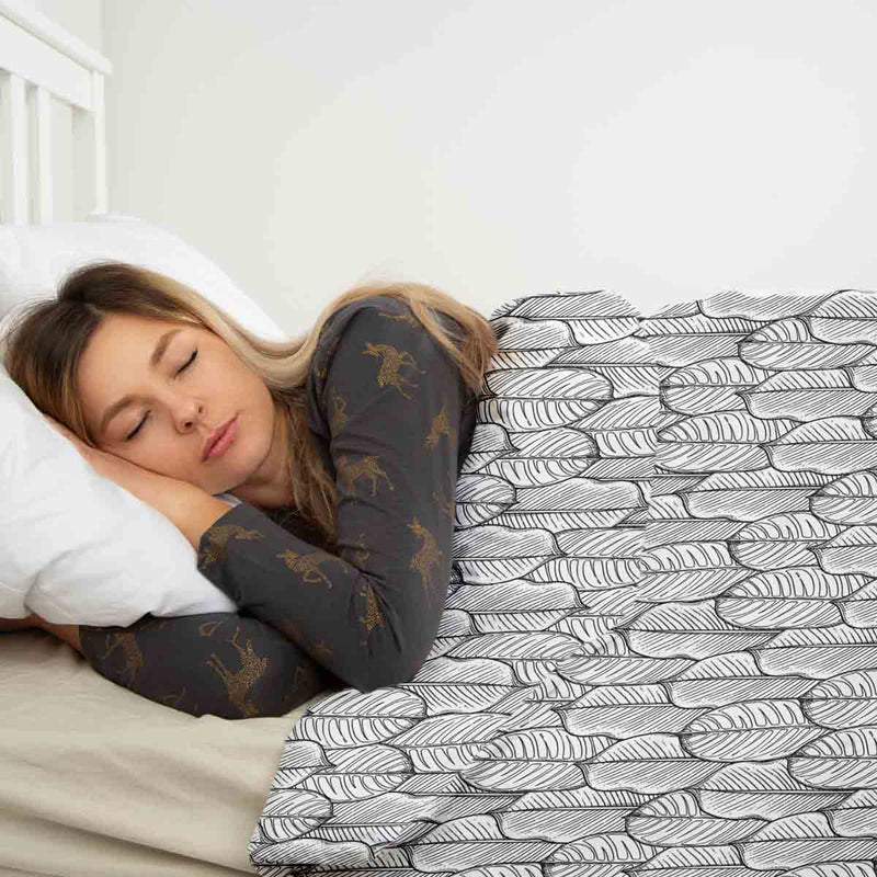 Therapy blanket and bedding set, grey with maple leaves.