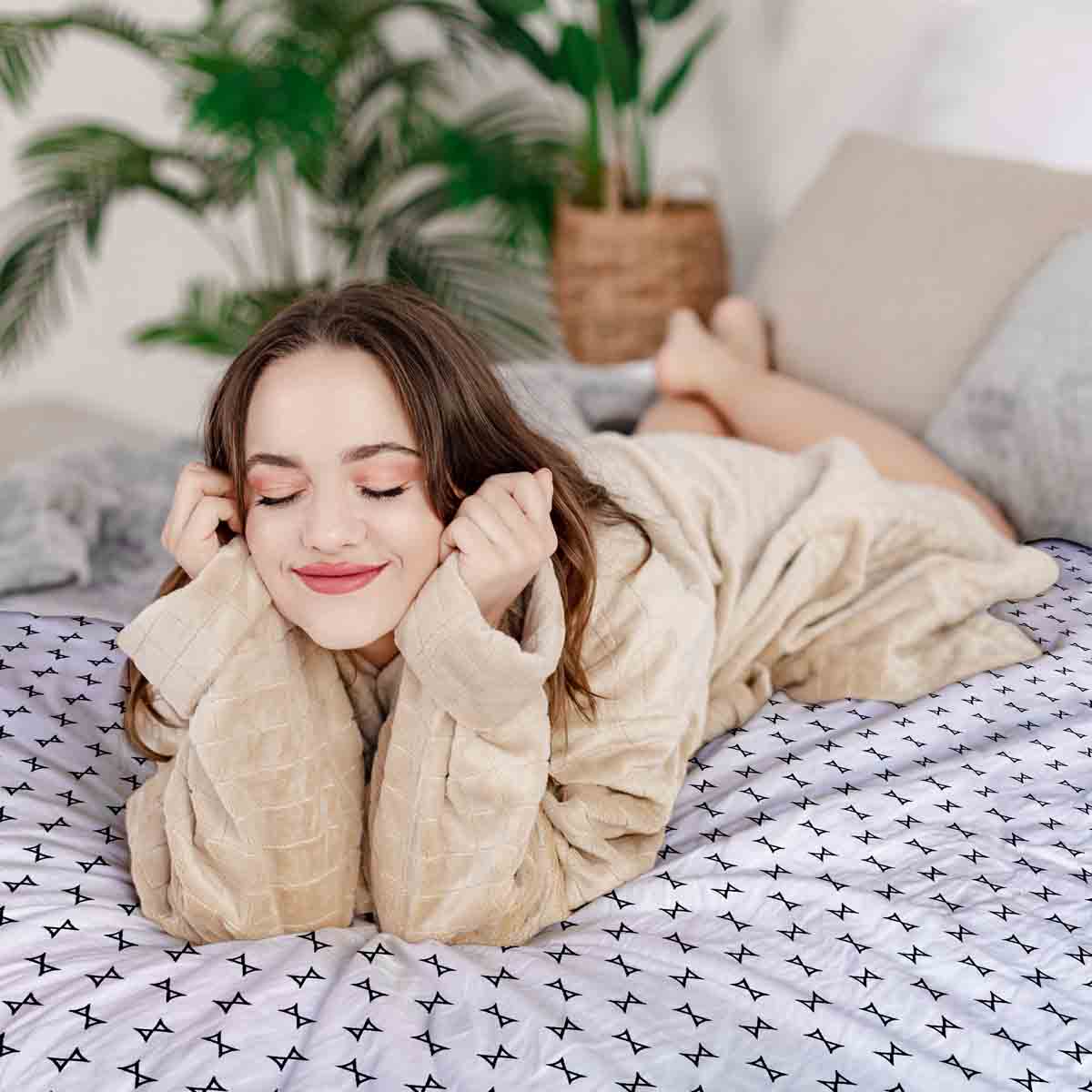 Couverture thérapeutique originale - Housse en coton blanc avec petits nœuds