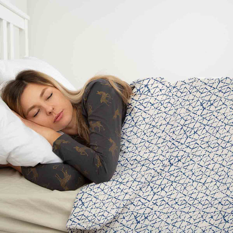 Original therapy blanket - cotton cover white with delicate blue shapes