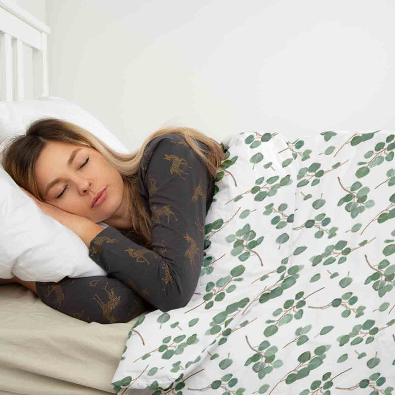 Original therapy blanket - cotton cover white with eucalyptus branches