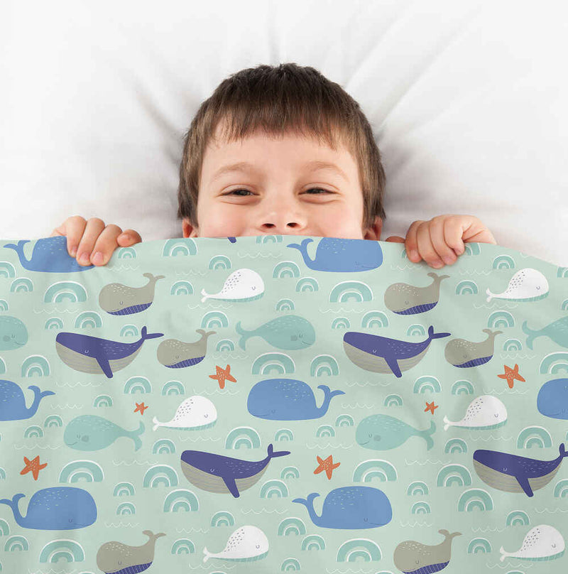Original therapy blanket - cotton cover green with whales
