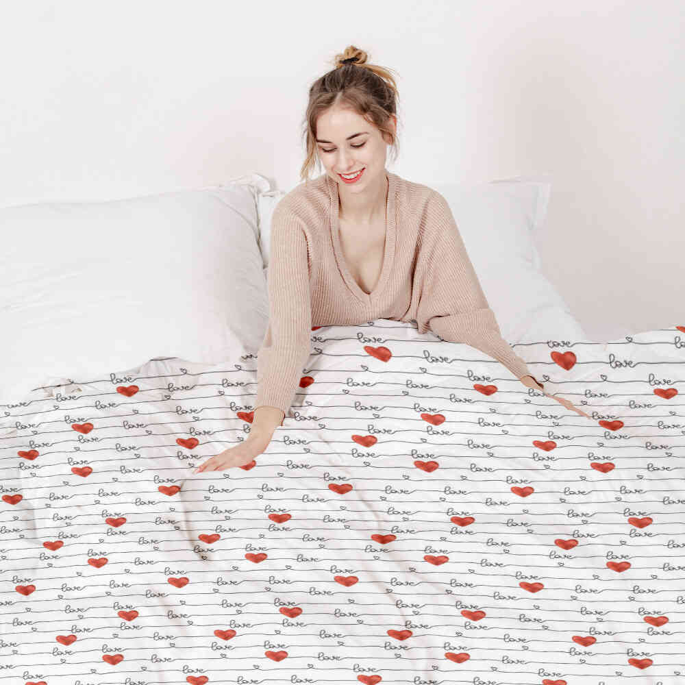 Couverture thérapeutique originale - Housse en coton blanc avec inscription Love