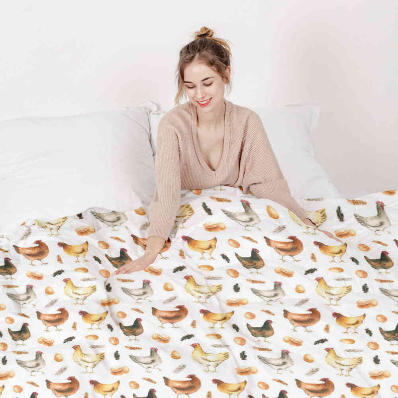 Original therapy blanket - cotton cover white with chickens