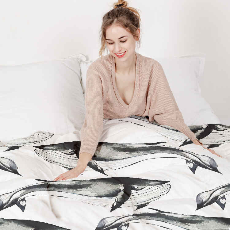 Original therapy blanket - cotton cover black blue whale
