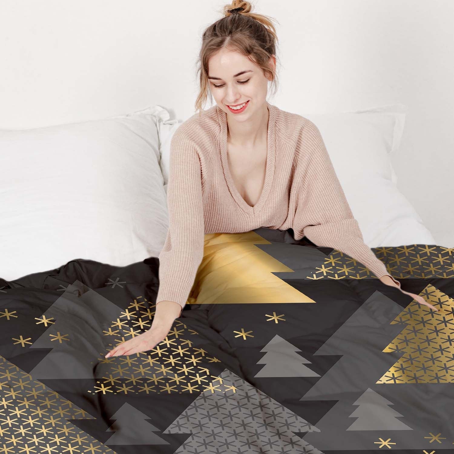 Therapy blankets bedding set with golden fir trees