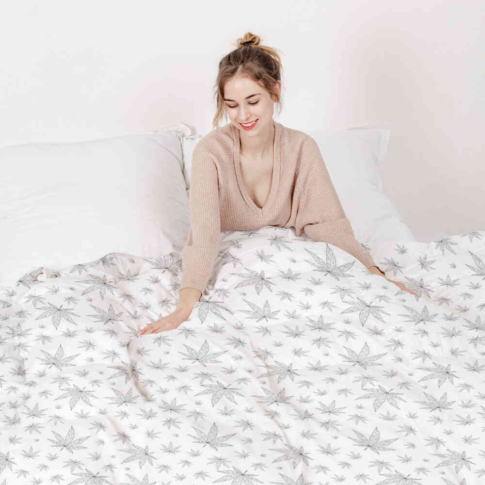 Couverture thérapeutique originale - Housse en coton grise avec lierre