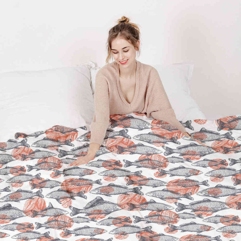 Original therapy blanket - cotton cover gray fish
