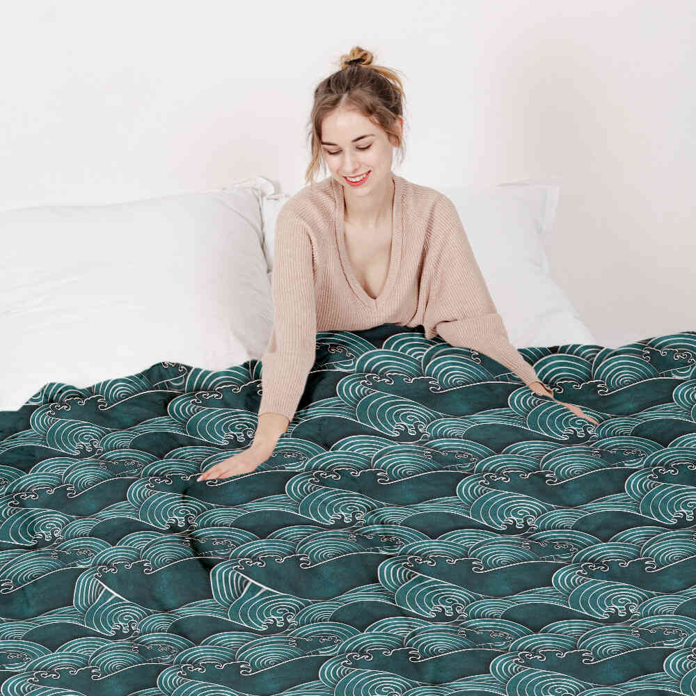Original therapy blanket - cotton cover waves turquoise-green
