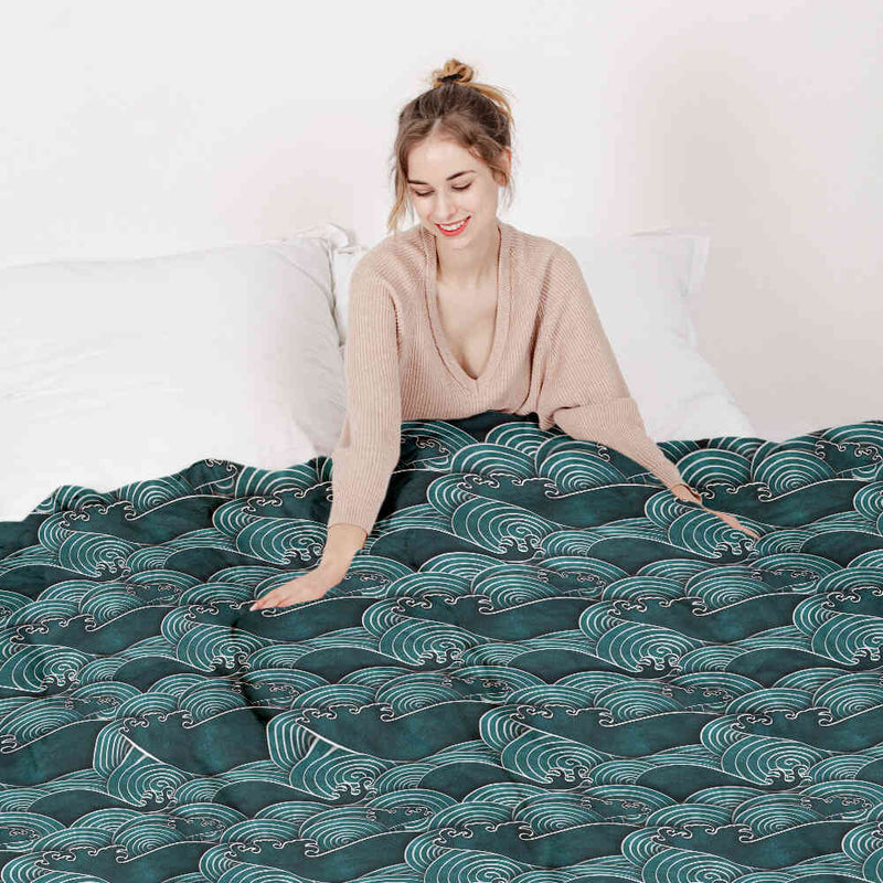 Original therapy blanket - cotton cover waves turquoise-green