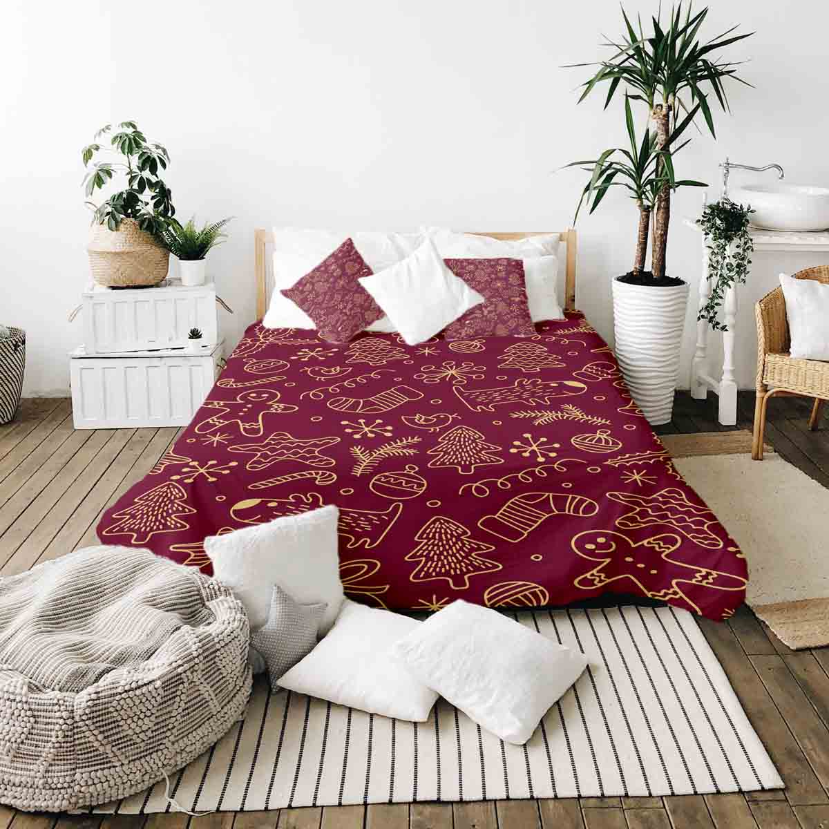 Therapy blankets bedding set red with funny Christmas motifs