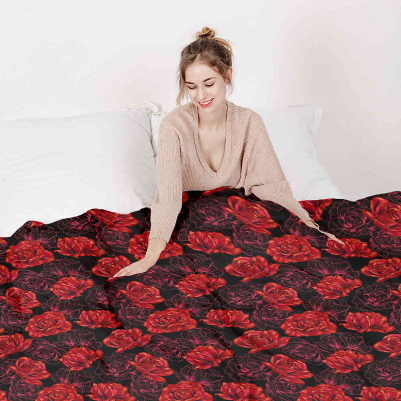 Therapy blanket and bedding set, black with red roses.