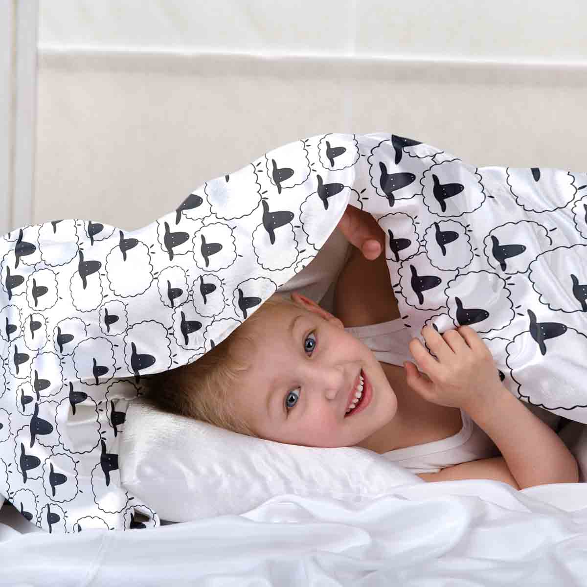 Couverture thérapeutique originale - Housse en coton blanc avec moutons