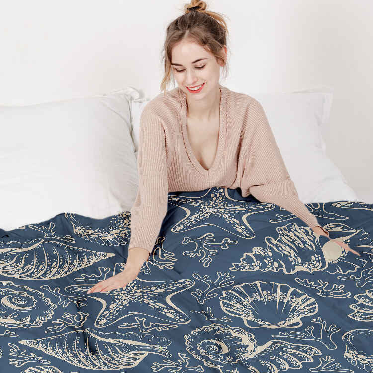 Original therapy blanket - cotton cover blue with shells