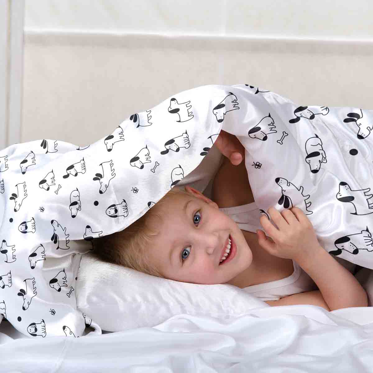 Couverture thérapeutique originale - Housse en coton blanc avec chiens