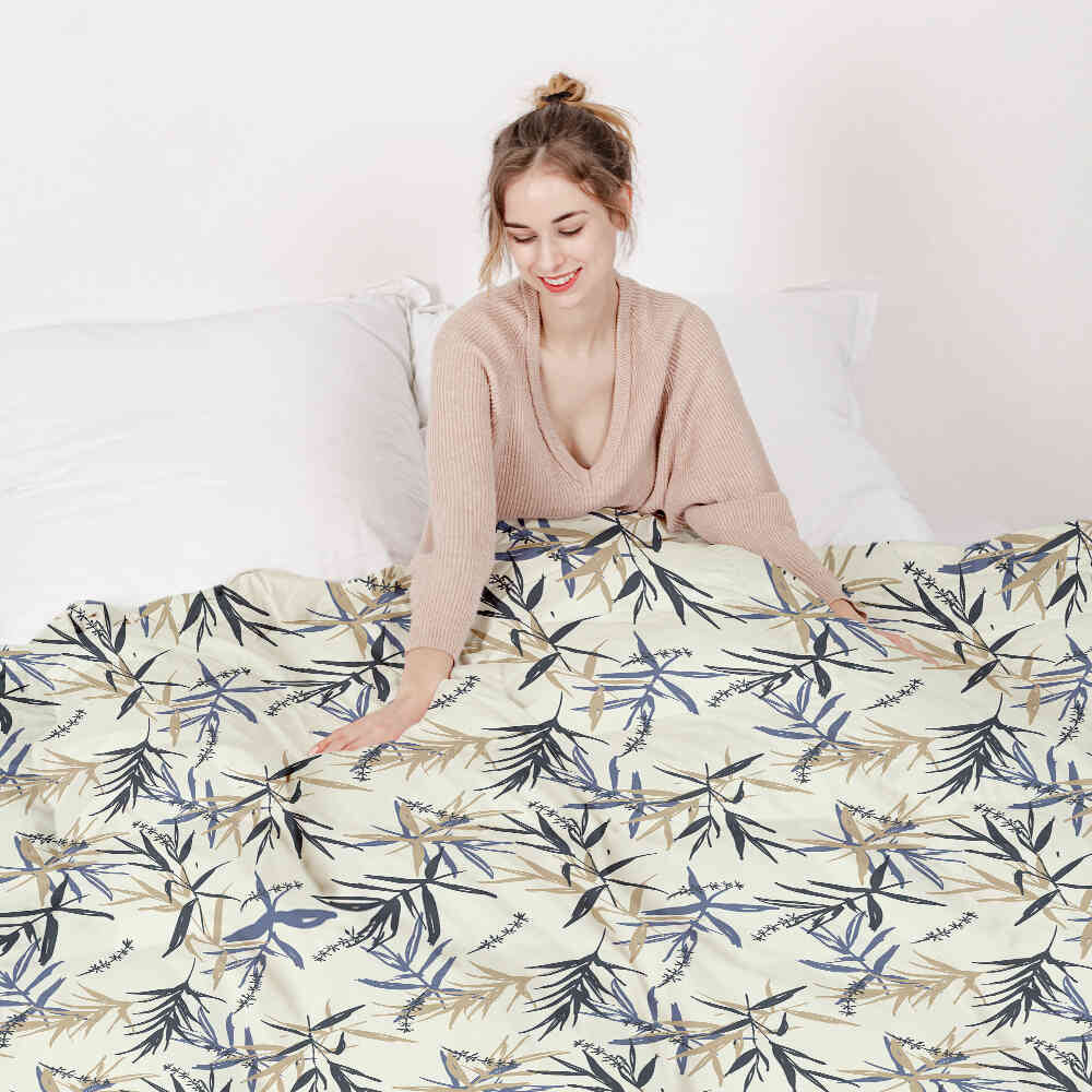 Couverture thérapeutique originale - Housse en coton motif feuille beige
